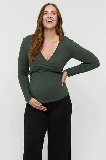 Organic Bamboo L/S Cross Front Maternity & Nursing Top Maternity Top from Bamboo Body maternity store australia